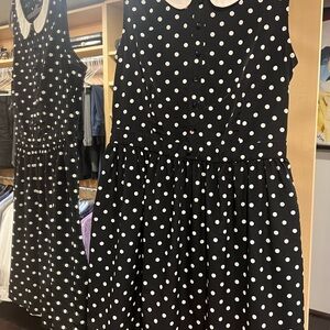 Chic Black Polka Dot Dress with White Collar